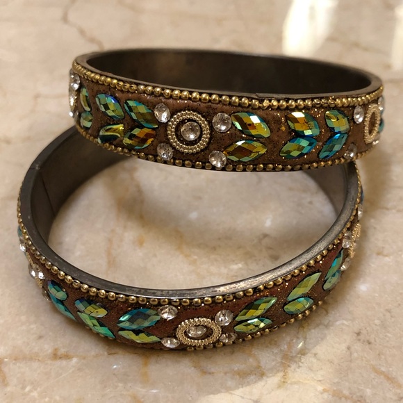 ✨SALE✨ Brown Gold and Blue Bangle Pair - Picture 2 of 4